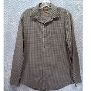 Van‎ Heusen Traveler Mens Medium Black White Micro Grid Check Button Down Shirt